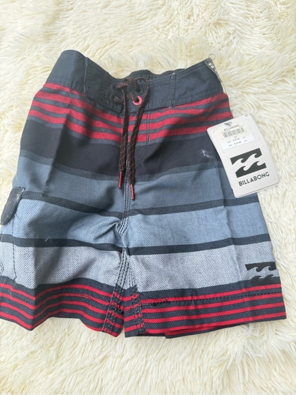 Billabong Toddler’s Red and Gray Stripe Board Shorts